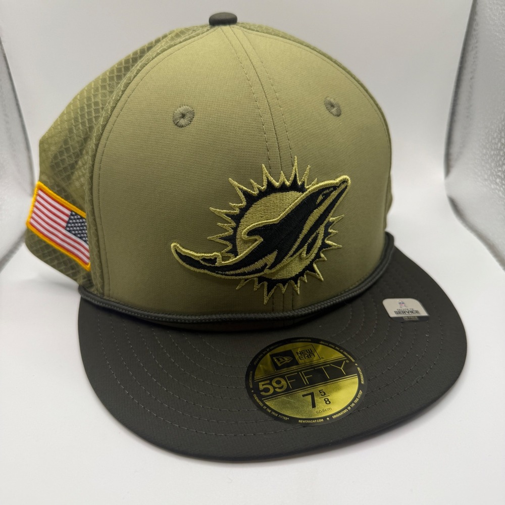 New Era 59FIFTY Miami Dolphins Salute to Service Hat Olive Green 7 5/8